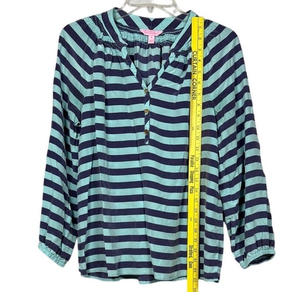 LILLY PULITZER 100% Silk Elsa Blue Striped Quarter Sleeve Blouse, Size Medium - Picture 5 of 8